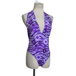 Adika purple floral halter bodysuit size m